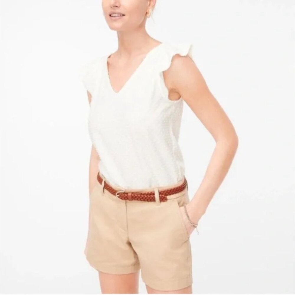 J. Crew Flutter Sleeve Clip Dot Top Ivory Cream XL